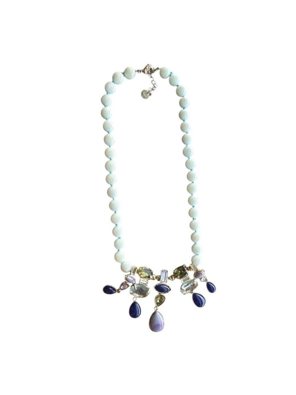 Talbots Hand Knotted Blue Glass Beads Jeweled Necklace